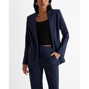 Express Editor Studio Stretch Twill Fitted One Button Blazer - Navy - XL